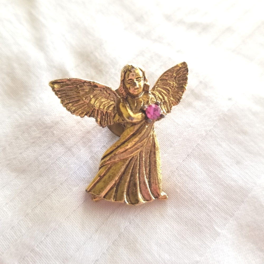 Vintage Camco Gold Rhinestone Angel Pin